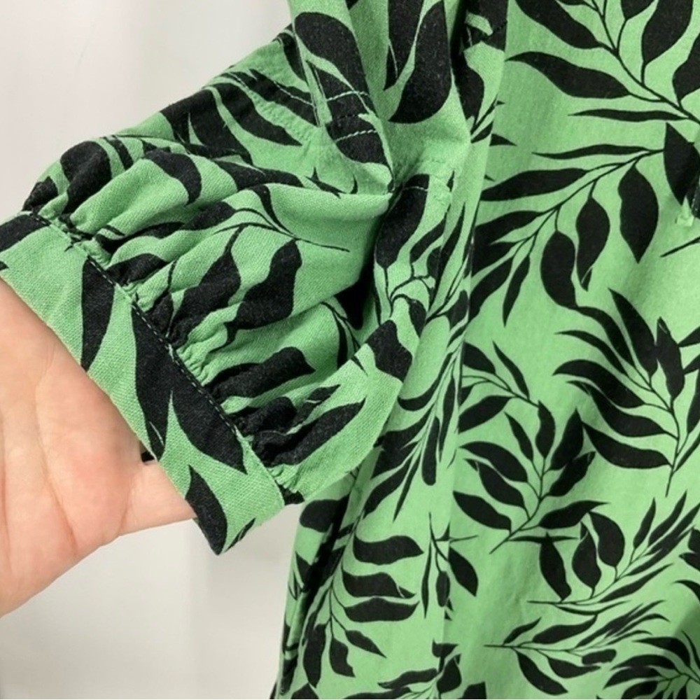 Who What Wear Linen Blend Green and Black Leaf Print Dress with Pockets M - Picture 8 of 10